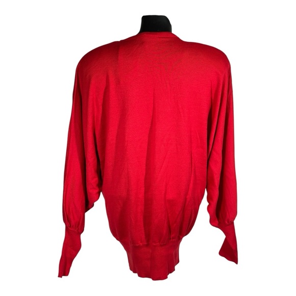Semplice Red Vintage Sweater Women's Large Petite Batwing Sleeves 80s 24079 - Picture 4 of 8
